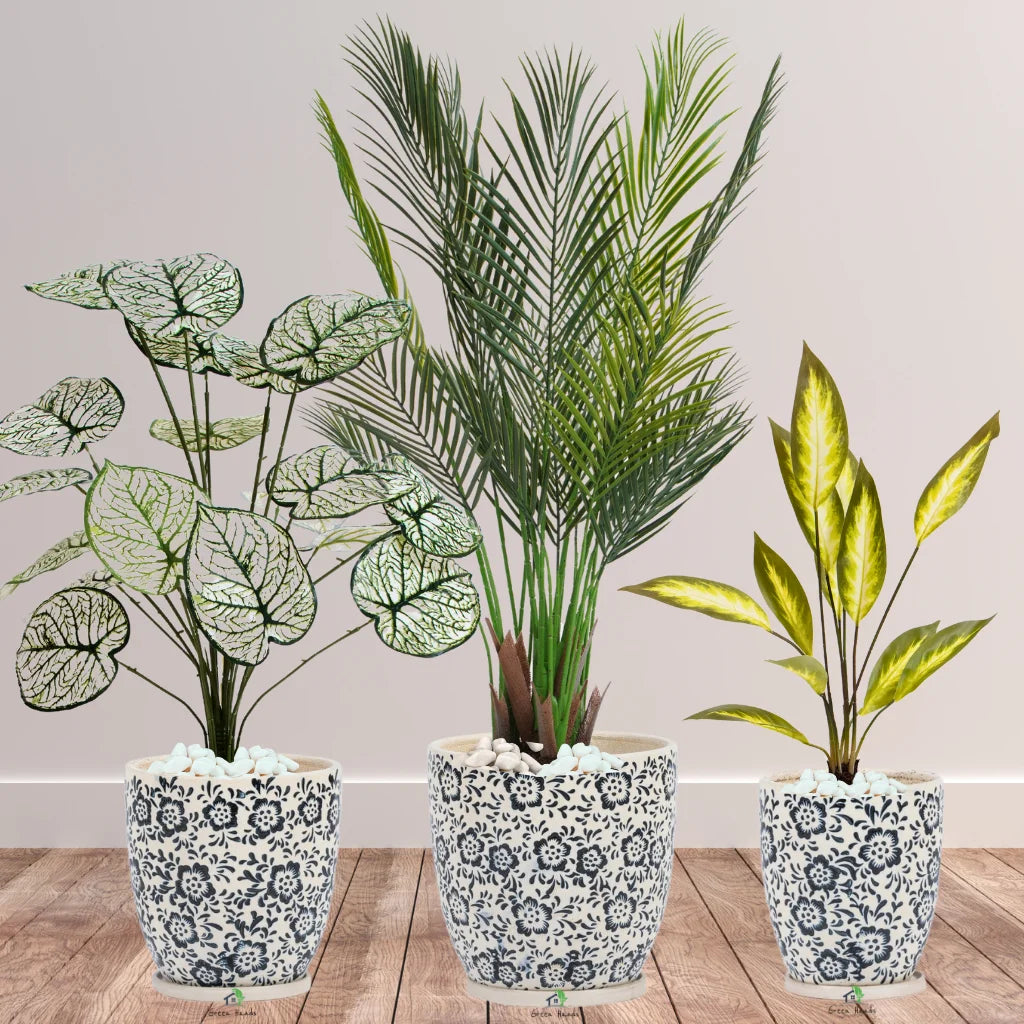 Artificial-Areca-Palm-White-Taro-Aglaonema-Plants-Bundle-Premium-Imari-Blue-Floral-Ceramic-Pots