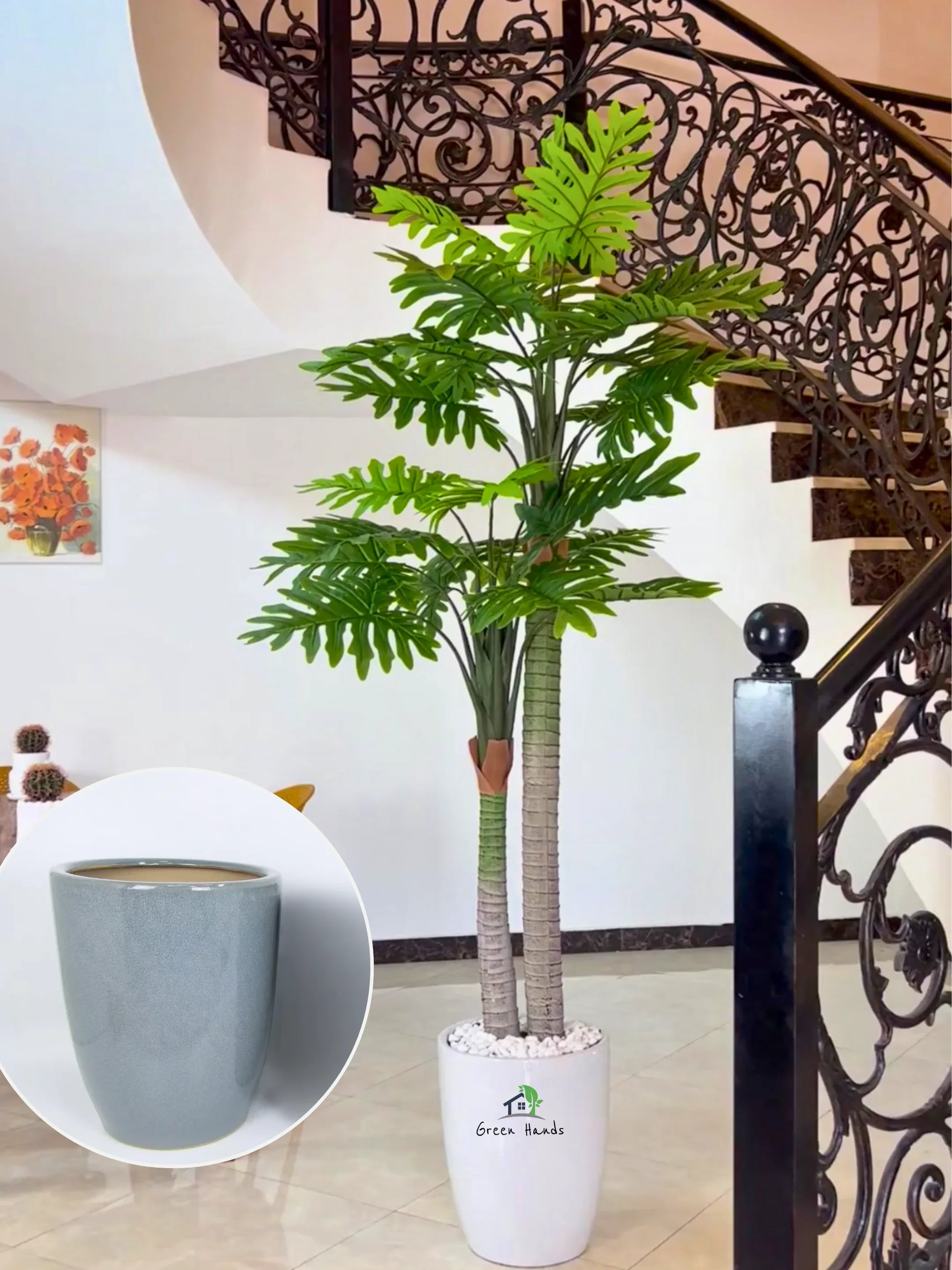 Artificial-Philodendron-Twin-Palm-in-Grey-Ceramic-Pot
