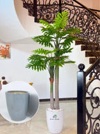 Artificial-Philodendron-Twin-Palm-in-Grey-Ceramic-Pot