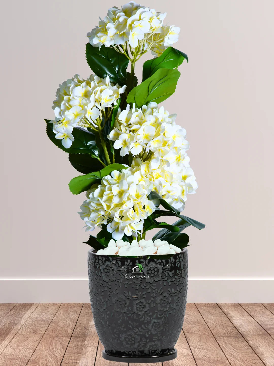 Artificial-White-5-Bunches-Hydrangea-Arrangement-in-Imari-Black-Floral-Ceramic-Pot